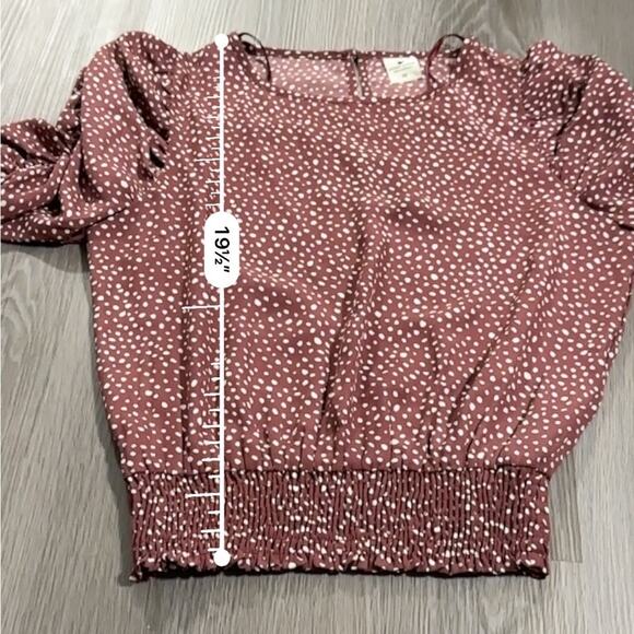 Paper Crane Smocked Band 3/4 Puff Sleeve Polka Dot Top Size XS - Picture 10 of 10